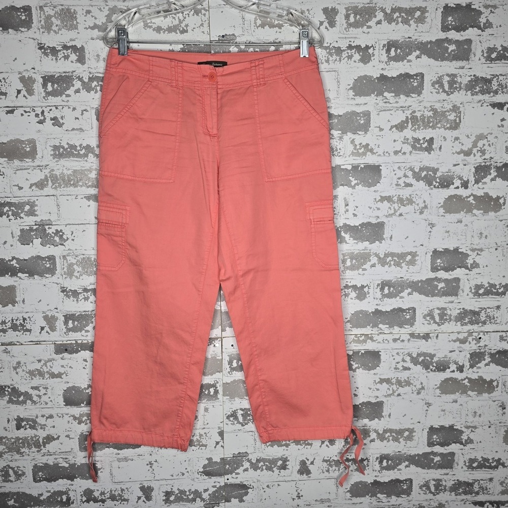 Tommy Bahama Pants Womens Size 4 Coral Pink Relaxed Leg Crop Cargo 100% Cotton